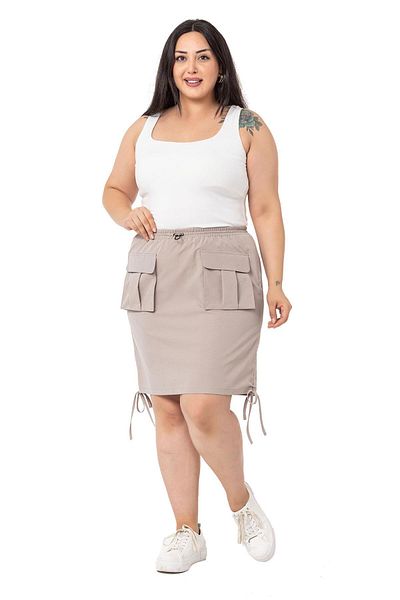 DISENTIS MODEST Large Size Gather Detailed Parachute Mini Jewelled Skirt