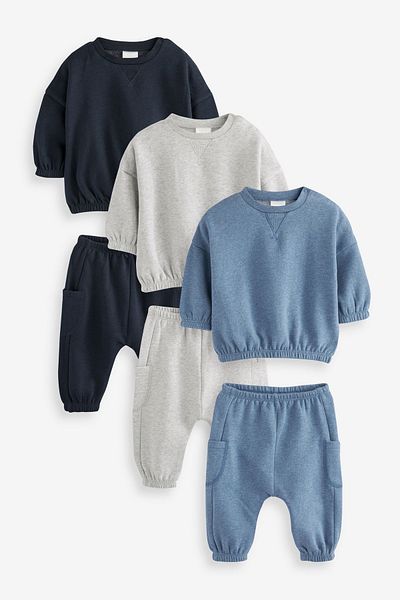 Next Baby 100% Cotton Blue Gray Navy Blue Jogger Set