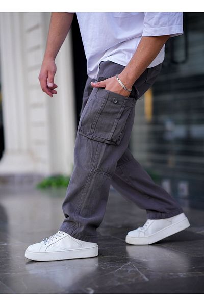 Tarz Cool Men's Cargo Pocket Baggy Trousers Smoked Color