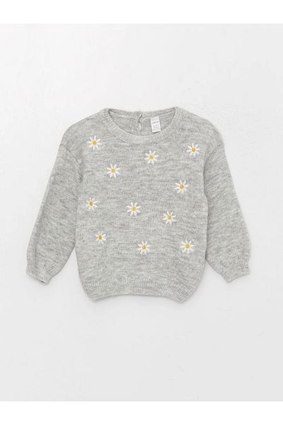 LC Waikiki LCW baby Crew Neck Embroidered Baby Girl Knitwear Sweater