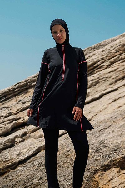 Marina Parachute 3-Piece Black Piping Detailed Full Covered Hijab M2271