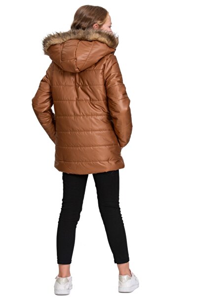 Genel Markalar Kürklü Kız Çocuk Şişme Mont CEPLİ VE KAPŞONLU