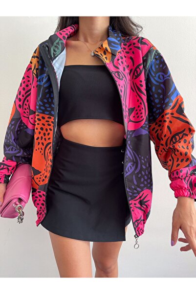 Ezgi Nişantaşı Patterned Oversize Zippered Raincoat