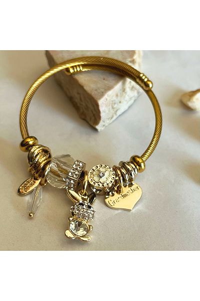 Dash Gold Diamond Rabbit Diamond Flower Heart Charm Steel Bracelet