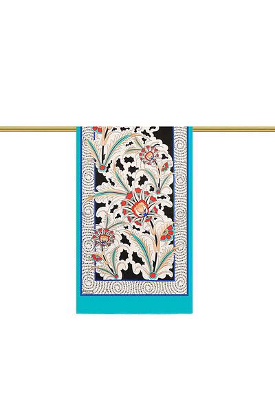Bursa İpek Turquoise Golden Horn Pattern Silk Scarf