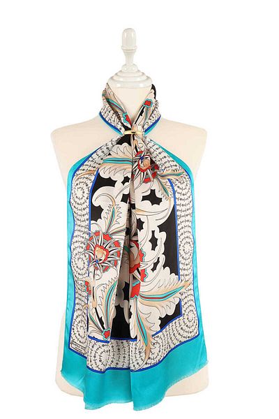 Bursa İpek Turquoise Golden Horn Pattern Silk Scarf