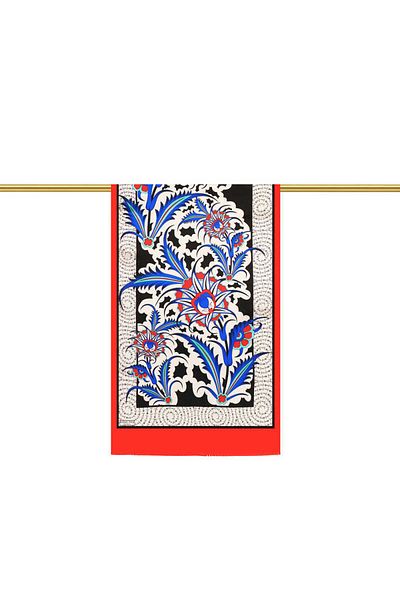 Bursa İpek Red Golden Horn Pattern Silk Scarf