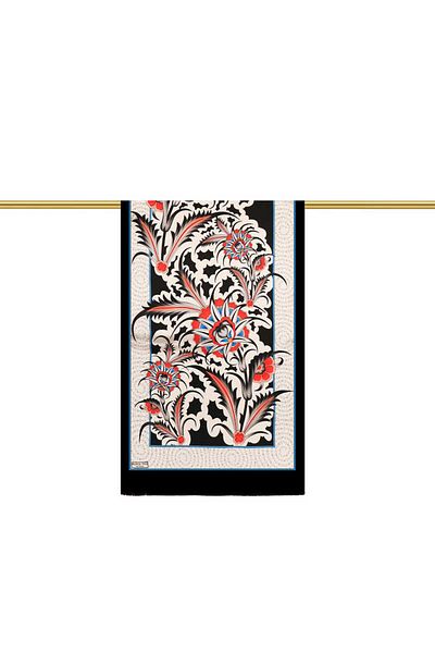 Bursa İpek Black Golden Horn Pattern Silk Scarf