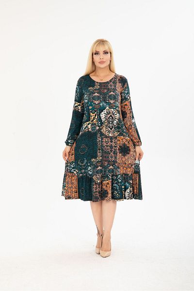 mezura tekstil PLUS SIZE BELOW KNEE LONG SLEEVE SKIRT Ruffle DETAIL STYLISH DOUBLE POCKET VISCOSE COMBED DRESS