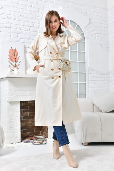 VOLT CLOTHİNG Women's Shawl Collar Buttoned Trench Coat
