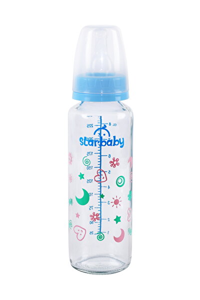 Star Baby Desenli Cam Biberon 250ml Mavi