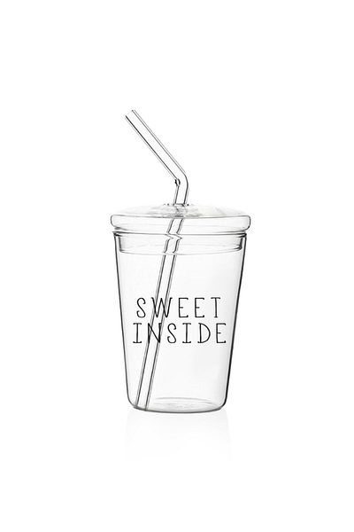 The Mia Sweet Inside Borosilicate Glass Cup with Straw 300 ml