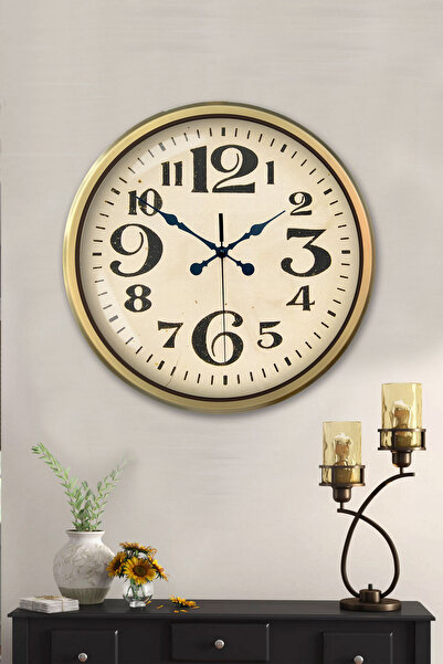 Platin Saat 52 Cm Eskitme Metal Duvar Saati