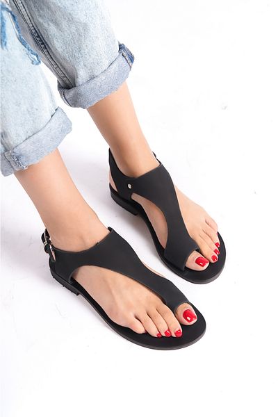DaphneSandals Sandale de damă din piele naturală nubuc negre lucrate manual - K2052