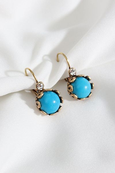 Süspüs Accessories ROUND BLUE STONE MATTE AUTHENTIC EARRING