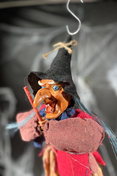 Huzur Party Store Halloween Partisi Cadı 50 Cm Işıklı Sesli Özel Dokuma Hasır Kıyafetli Cadılar Bayramı Dekoru Süsü