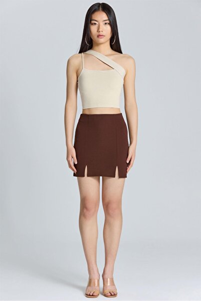 boutiquen 9039 Double Slit Brown Skirt