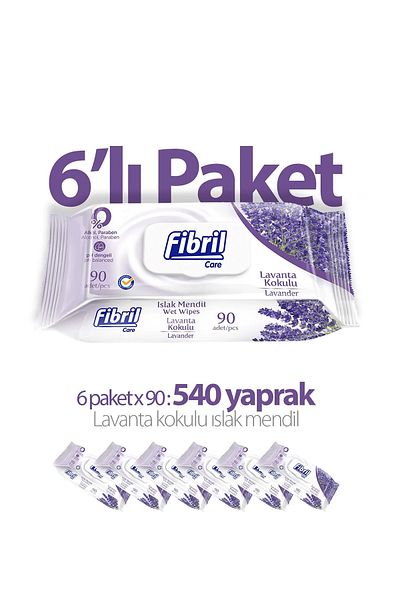 Fibril Lavender Scented Wet Wipes 6x90 Pack 540 Sheets