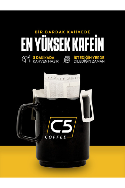 Coffee C5 Yüksek Kafeinli Pratik Filtre Kahve | Filtresi İçinde | 20'li 3 Kutu | Coffee C5