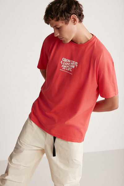 GRIMELANGE Damıen Oversize Red Single T-shirt