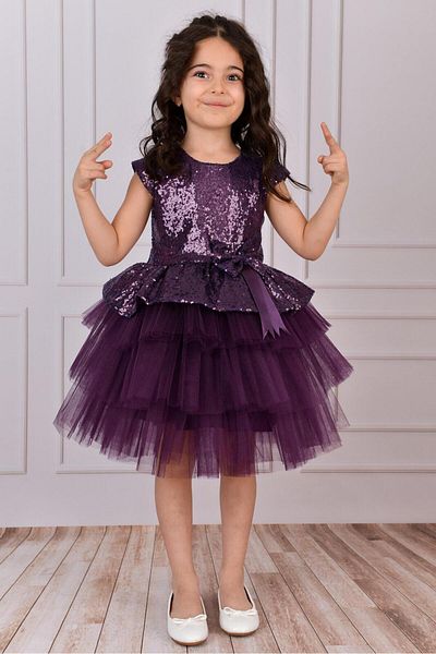 Mixie Purple Girl's Tulle Evening Dress Party and Birthday Dress