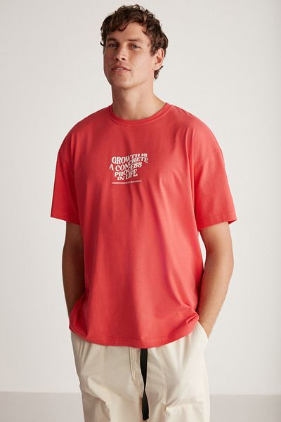 GRIMELANGE Damıen Oversize Red Single T-shirt