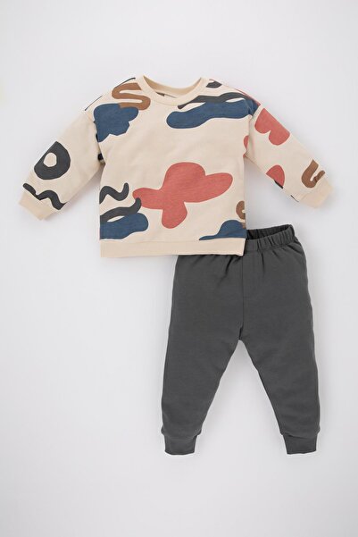 DeFacto 2-teiliges Set mit gemusterter Sweatshirt-Trainingshose für Babys