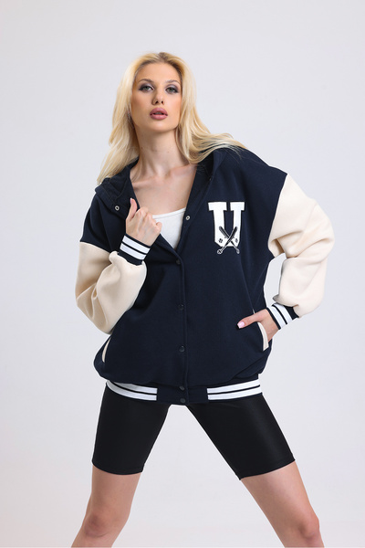 AHTAPOTMODA Unisex Oversize Siyah Complex Kol deri Kolej Ceket