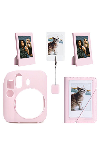 Fujifilm Instax mini 12 Pembe Slikon Kılıf Mini 28'li Albüm ve Fotoğraf Çerçe...