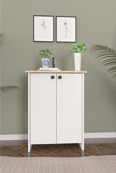 KZY Can 2 Kapak 4 Raf Çok Amaçlı Dolap Meşe - Beyaz