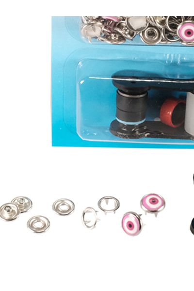 Klinkshop Baby And Shirt Snap Kit-10,5 Mm Pink Evil Eye Beaded Pearlescent-25 Pieces-Application With Hammer