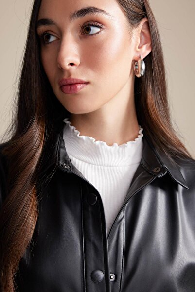 DeFacto Relax Fit πουκάμισο γιακάς από συνθετικό δέρμα μακρυμάνικο τουνίκ