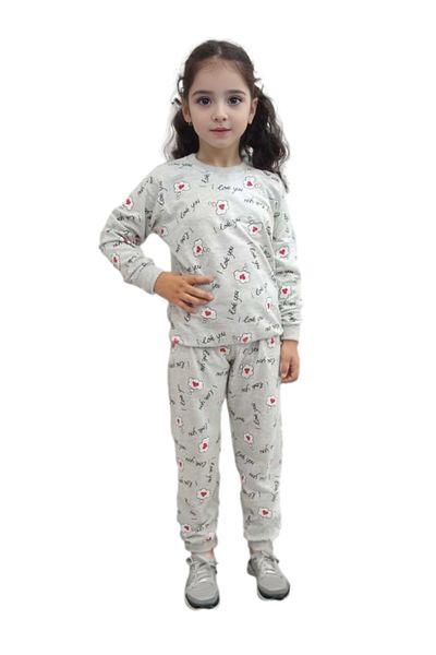 tinitins gray patterned girl's suit pajama set seasonal suit