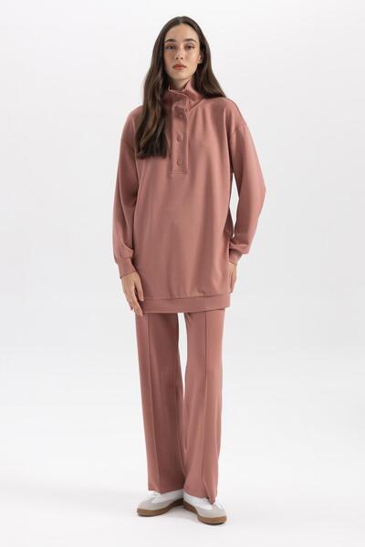 DeFacto Regular Fit Comfortable Fit Elastic Waist Wide Leg Trousers B0043Ax23Wn