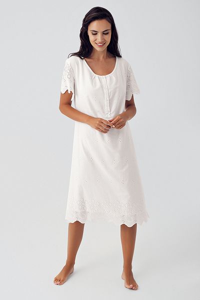 Artış Ecru Woven Cotton Maternity Nightgown-10117