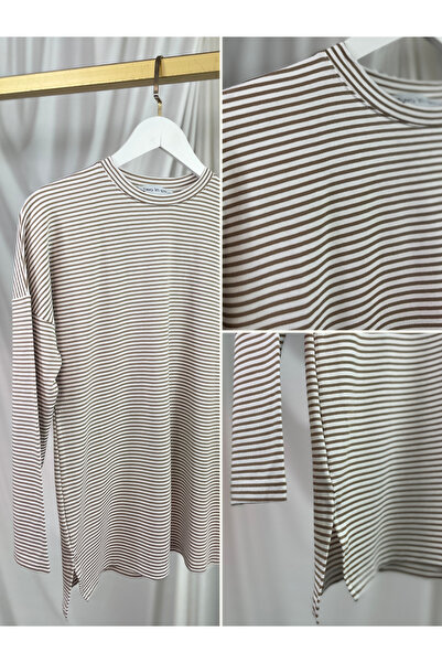 two in sis Χρωματιστό ριγέ πλεκτό χιτώνα Hijab ριγέ χιτώνα