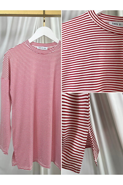 two in sis Colorful Striped Knitted Tunic Hijab Striped Tunic