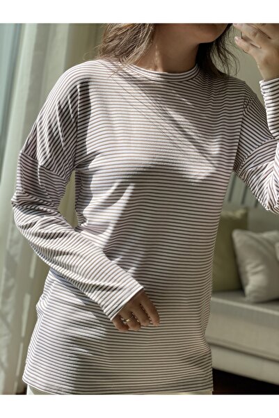 two in sis Χρωματιστό ριγέ πλεκτό χιτώνα Hijab ριγέ χιτώνα