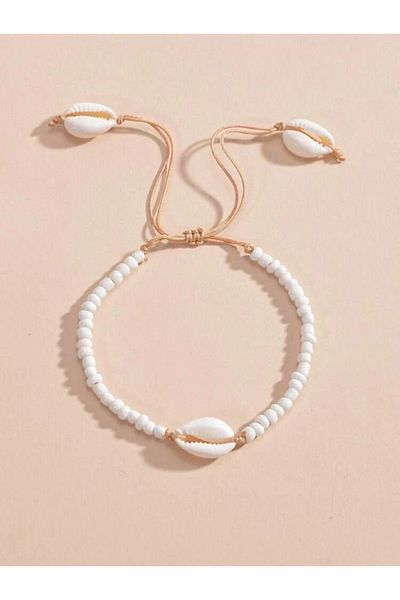 Stoneday White Sand Bead Rope Bracelet with Seashell Detail