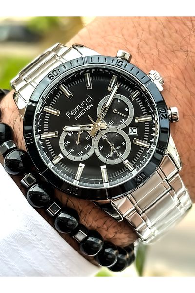 Ferrucci Functions Active Silver Color Steel Strap Waterproof Men's Wristwatch + bracelet