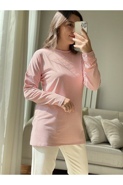 two in sis Colorful Striped Knitted Tunic Hijab Striped Tunic