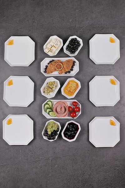 ŞURA MUTFAK Geometric 6-seater breakfast set 14 pieces White