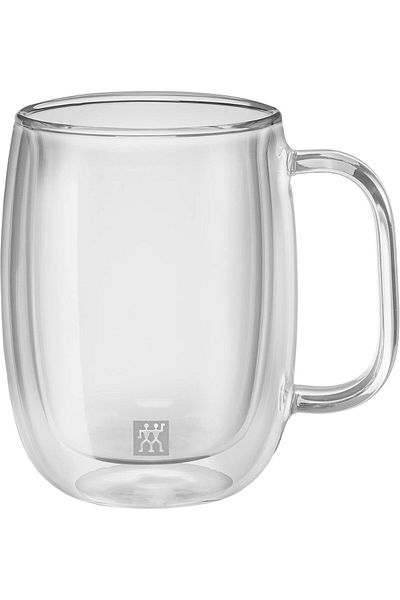Amentes Set 2 Pahare de Cafea cu Manere Duble Sticla, 355 ml, Sticla, Sticla Transparenta