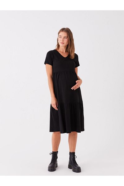 LC Waikiki LCWAIKIKI Maternity V λαιμόκοψη μονόχρωμο κοντομάνικο φόρεμα εγκυμοσύνης