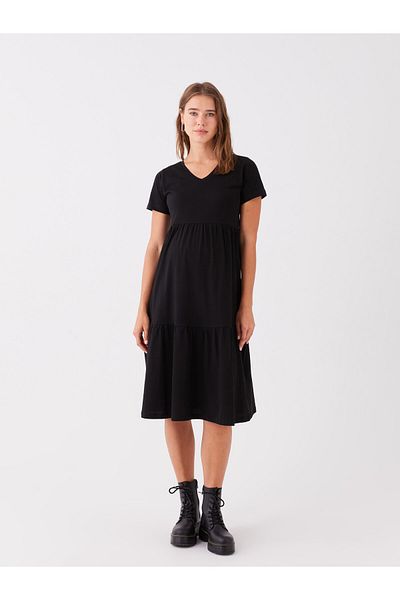 LC Waikiki LCWAIKIKI Maternity V λαιμόκοψη μονόχρωμο κοντομάνικο φόρεμα εγκυμοσύνης