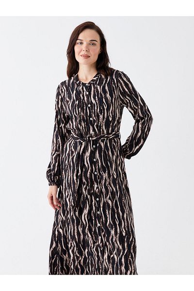LC Waikiki Magnificent Collar Patterned Long Sleeve Women's Shirt Dress