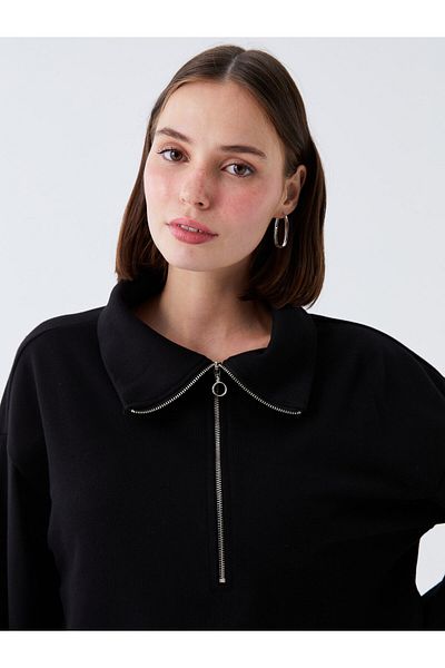 LC Waikiki Oversize dámská mikina s vysokým límečkem, obyčejným dlouhým rukávem
