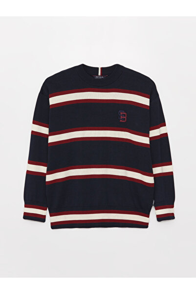 LC Waikiki سترة تريكو مخططة للرجال - رقبة دائرية، كم طويل