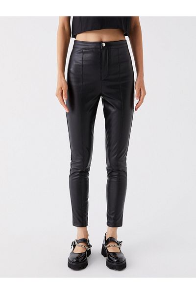 LC Waikiki LCW Casual - Slim Fit Straight Leather Look Women's Trousers