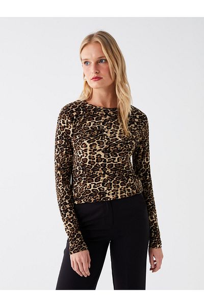 LC Waikiki Patterned Long Sleeve Crew Neck Women's T-Shirt